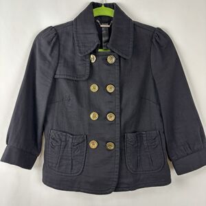 Priorities Women Black Double Breasted Jacket/Blazer with Gold Button Detail S